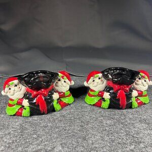 Christmas Santa Ceramic Mold Holiday Decor Candle Holder Lot of 2